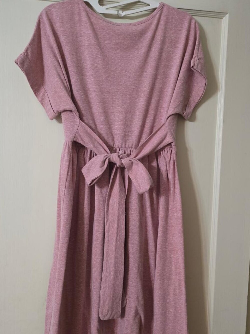 S Lake Flower Midi T-shirt or Maternity Dress, Short Sleeves Pink Cotton Blend